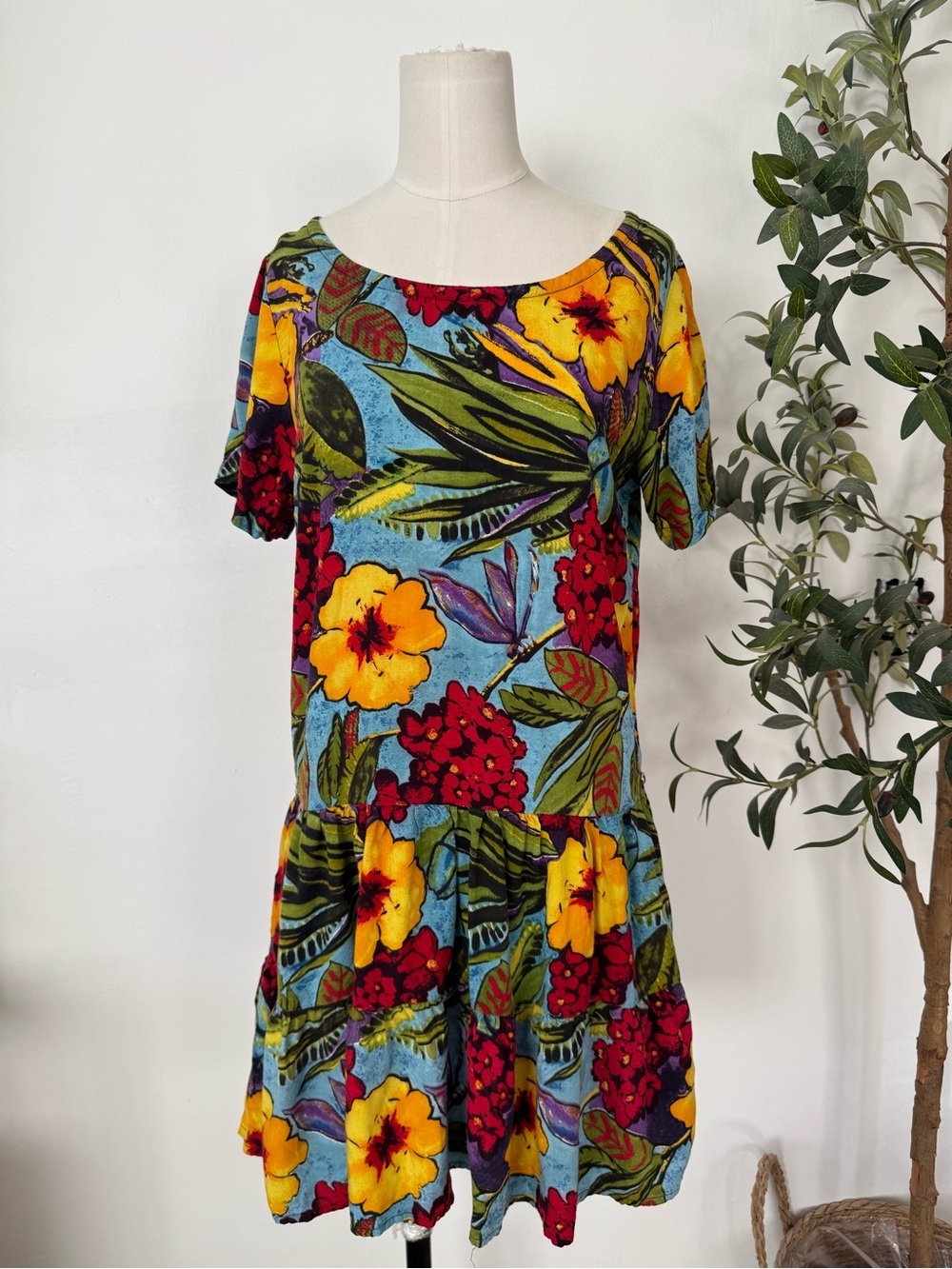 Vintage Pineapple Moon Hawaiian‎ Tropical Mini Dress Size M